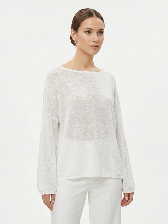United Colors Of Benetton Tops - United Colors of Benetton Wide Sleeve Boat Neck Knit Top Linen Cotton White Med